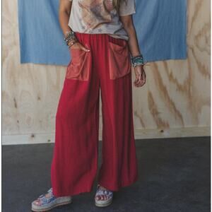 NWT Three Bird Nest The Nest No Rush Wide Leg Pants Size XL Red Boho Hippie